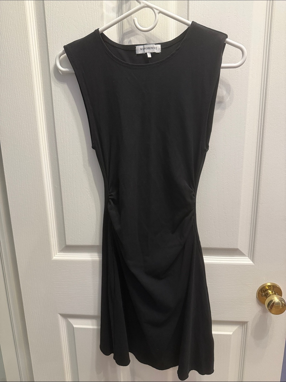 WeWoreWhat Black Sleeveless Ruched Mini Dress